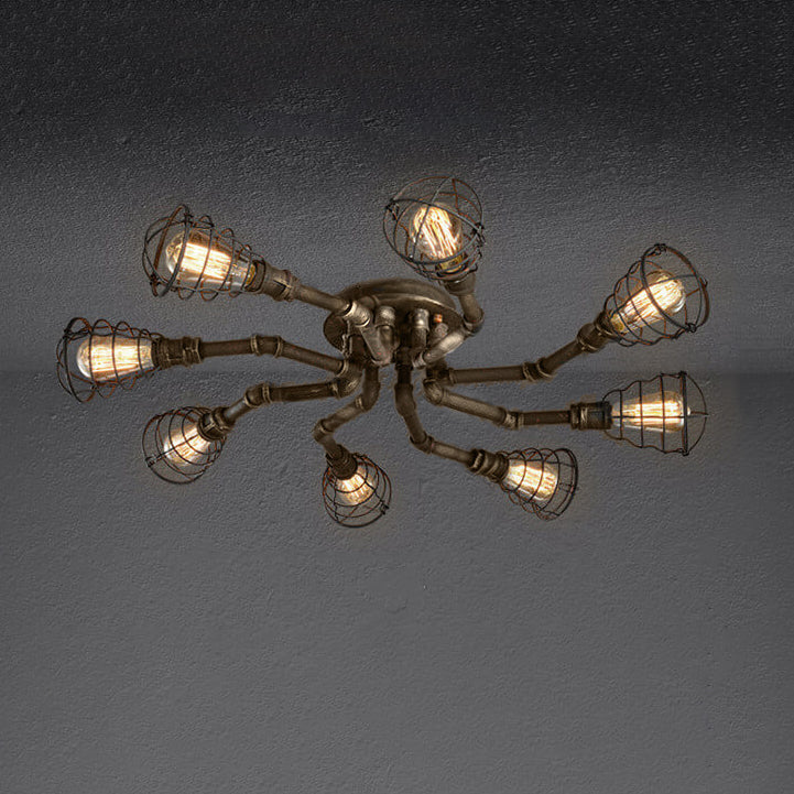 Rustic Industrial Flush Mount Ceiling Light - Iron Pipe Design