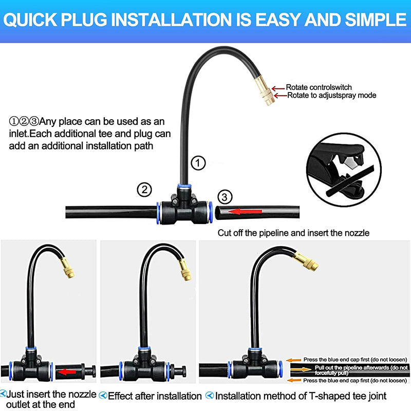Drip Irrigation System with Adjustable 360° Nozzles and Flexible Hose