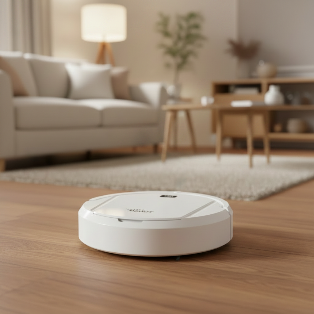 Quiet Robot Vacuum with Fine Particle Filter for Hard Surface Cleaning