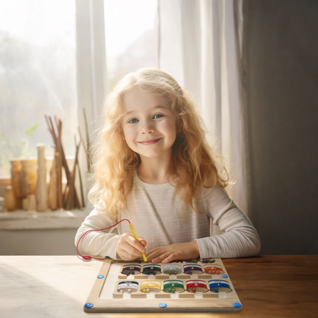 Wooden Counting Board with Magnetic Pieces and Pen