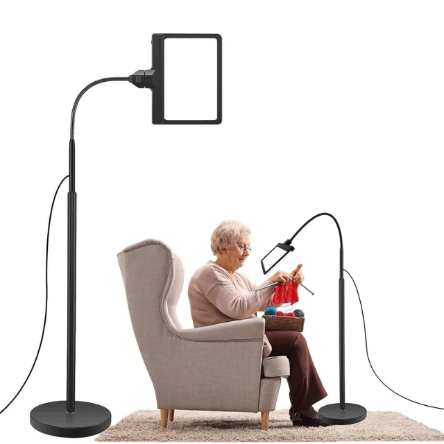 Adjustable Gooseneck Floor Lamp with 5X Magnification and Full-Page Lens