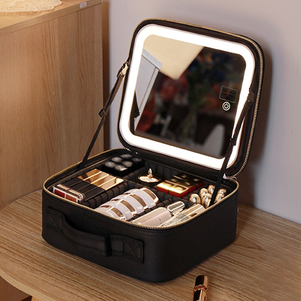 Stylish Makeup Storage Case with Adjustable LED Mirror