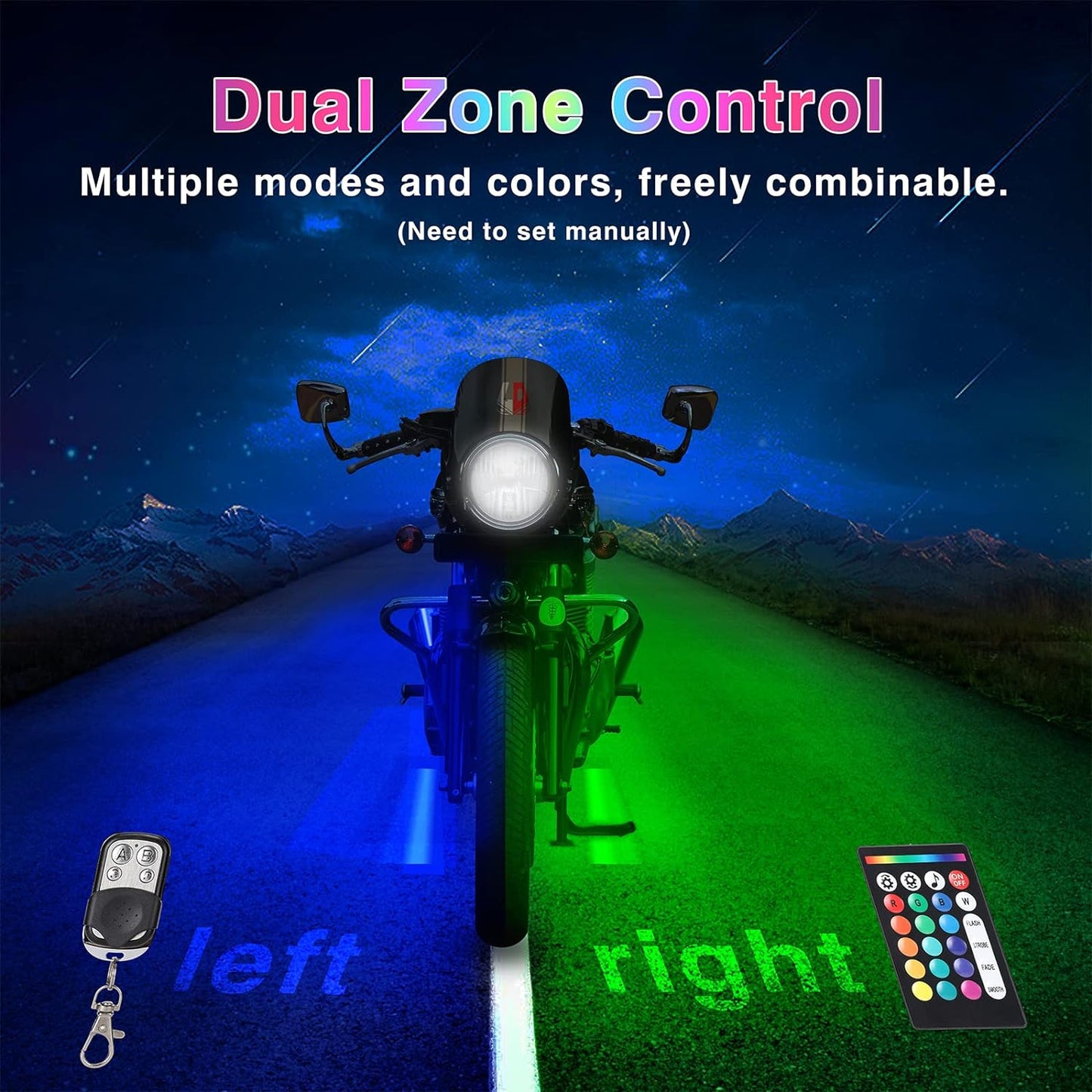 12-Piece Waterproof RGB LED Light Strip Kit for Motorcycles with Brake and Turn Signals