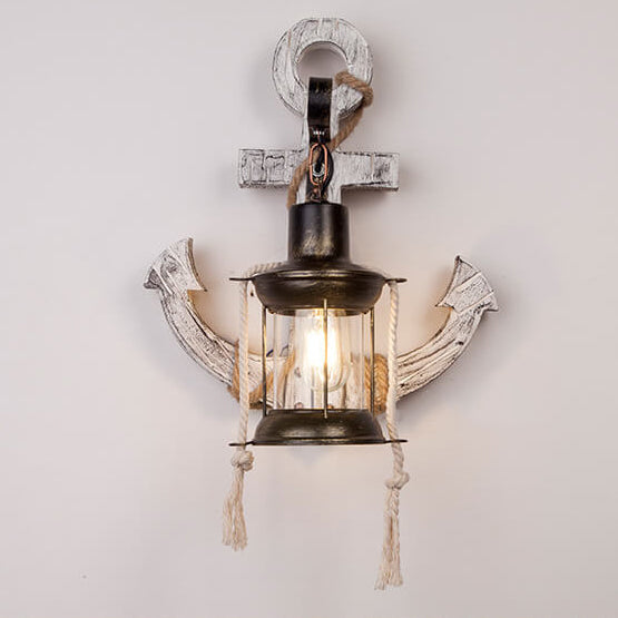 Rustic Vintage Industrial Wall Light Fixture in Nautical Wood Style