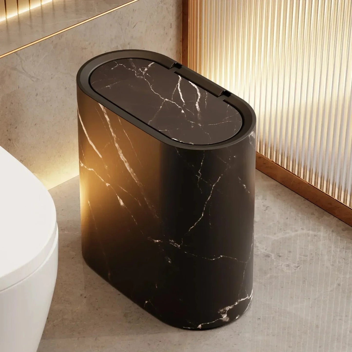 Stylish Kitchen Trash Bin with Odor-Sealing Lid – Space-Saving Marble Design