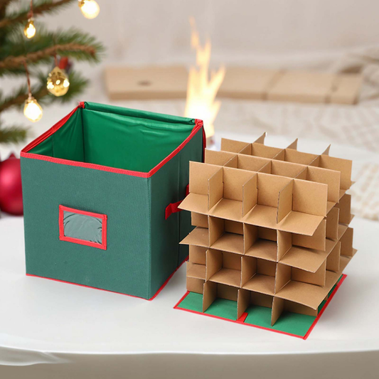 Adjustable Divider Ornament Storage Container | Organizer for 64 Christmas Ornaments