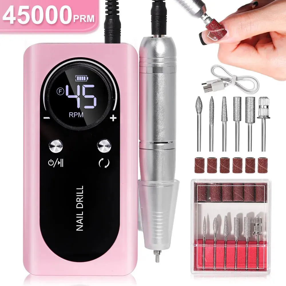 Electric Nail Grinder with 45000RPM Motor – Quiet Design for Easy Manicure
