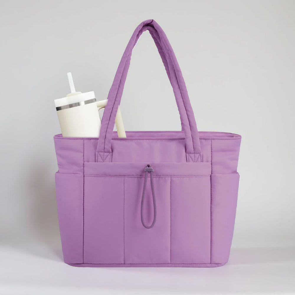 Spacious Tote Bag with Laptop Compartment & Tumbler Pocket for Travel