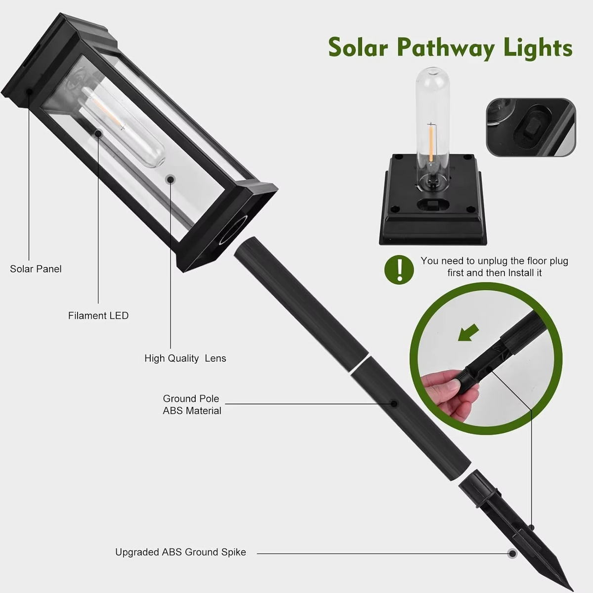 Waterproof Solar Pathway Lights with Dusk-to-Dawn Sensor, Set of 2