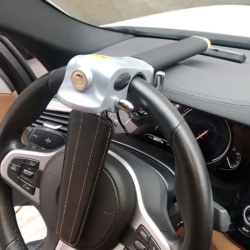 Heavy-Duty Anti-Theft Steering Wheel Lock with Adjustable Fit & Alloy Leather