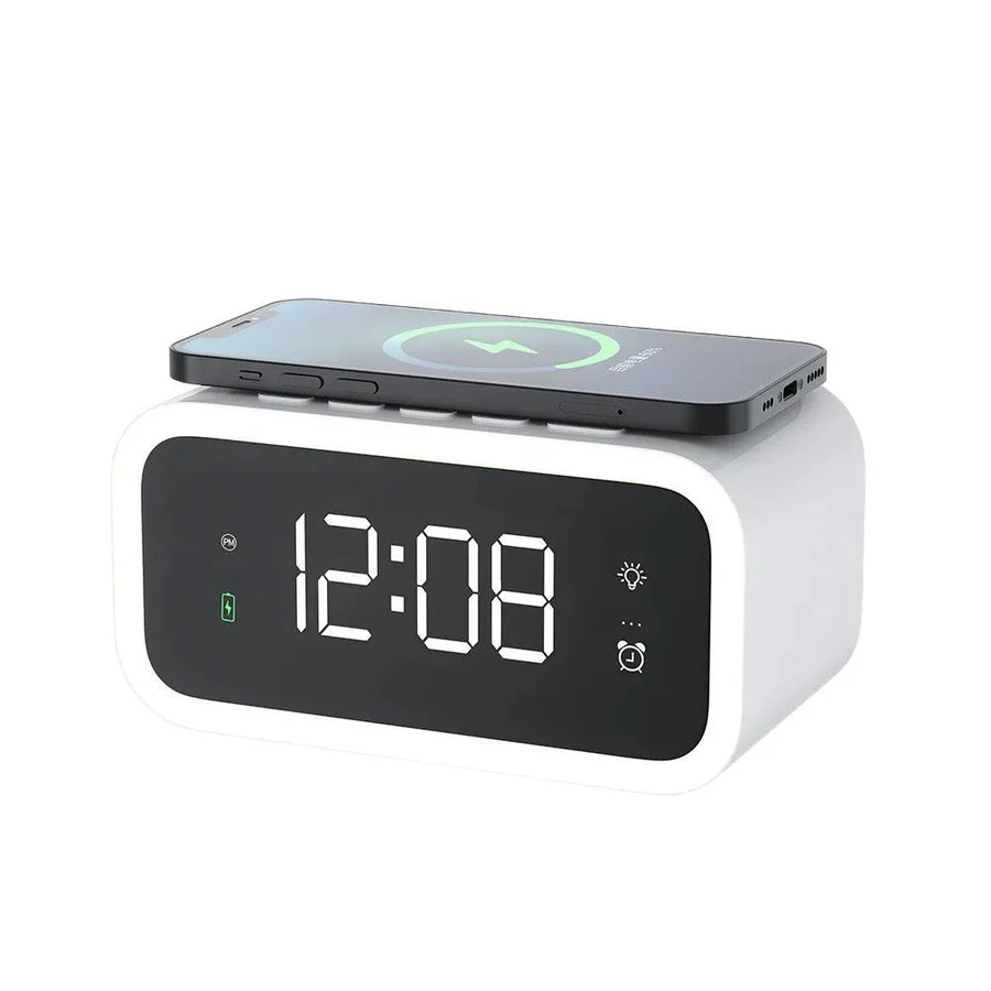 Minimalist Alarm Clock with Adjustable LED Screen & Qi Wireless Charger