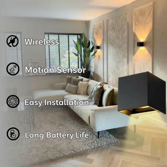 Wireless LED Wall Light with Motion Sensor – Rechargeable Battery, Cube Design
