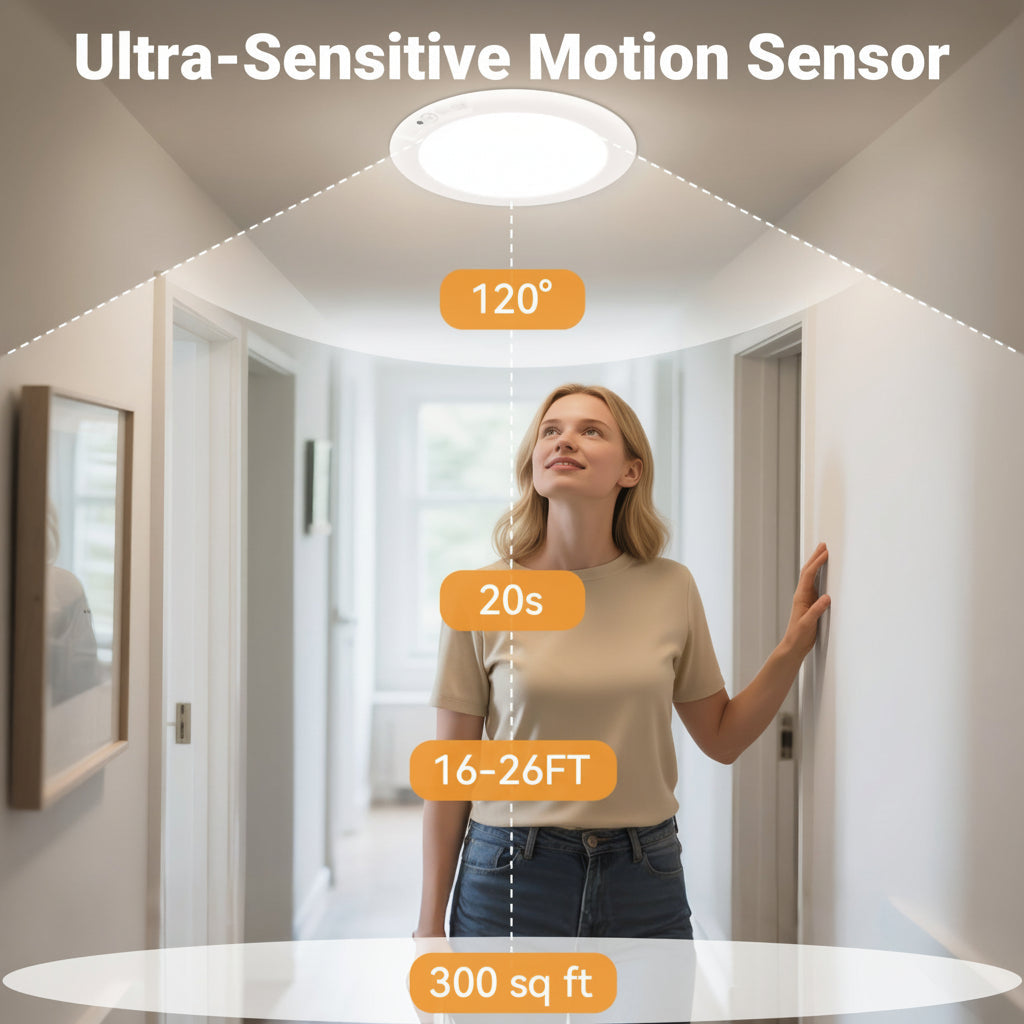 Rechargeable Battery Ceiling Light with Motion Sensor – Sleek Flush Mount Design