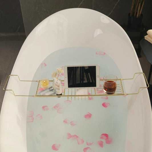 Adjustable Stainless Steel Bath Caddy Tray – Elegant Organizer for Essentials