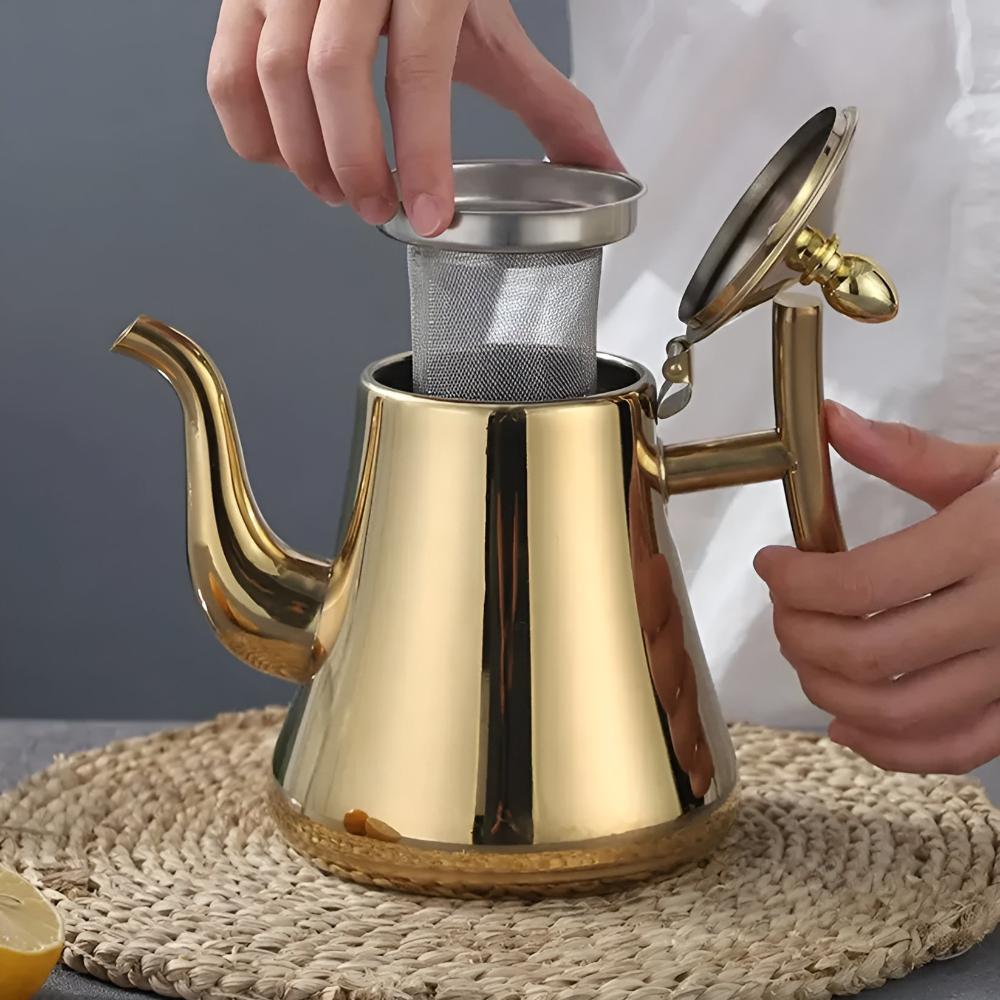 Durable Stainless Steel Teapot with Integrated Filter for Easy Brewing