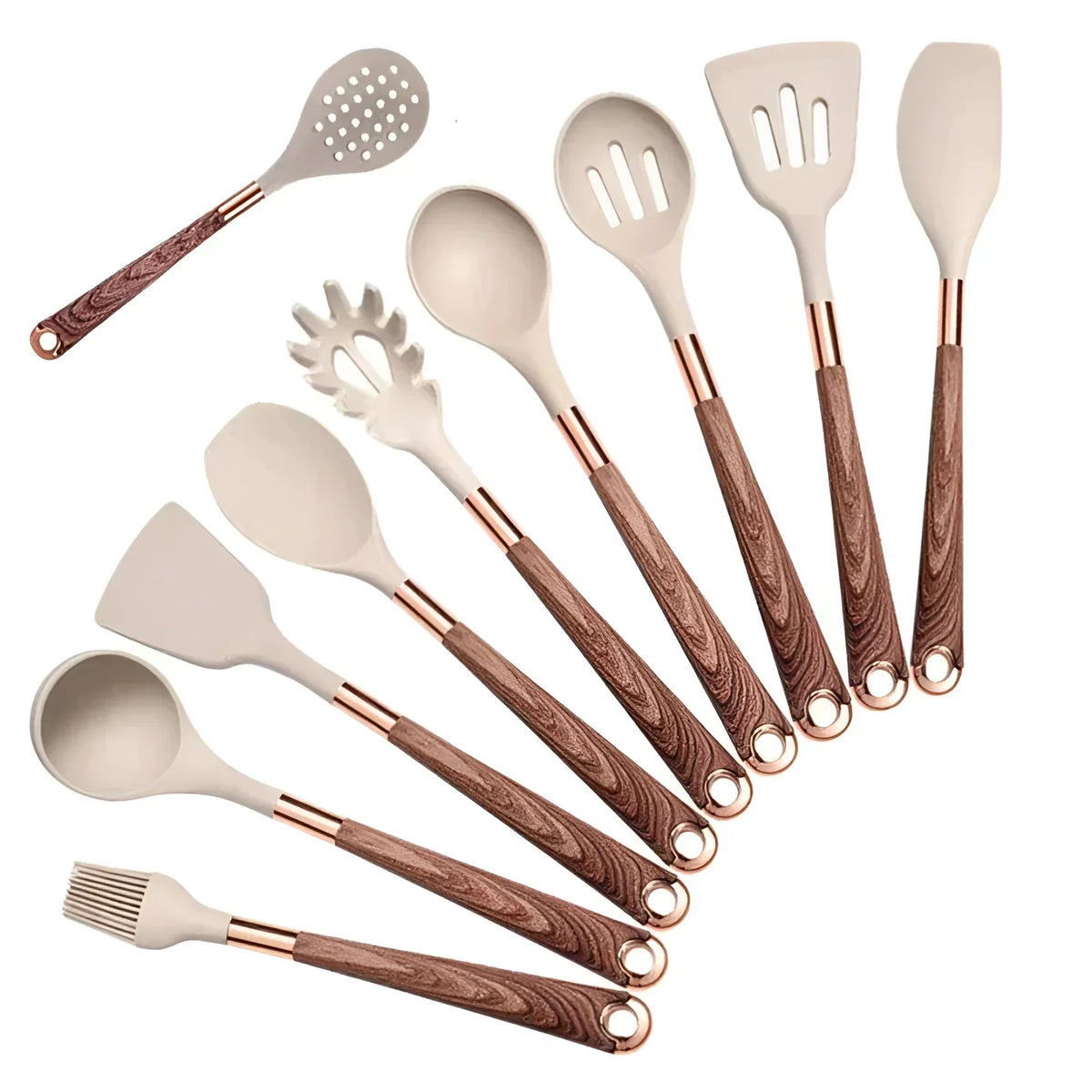 Essential 10-Piece Silicone Kitchen Tool Set with Wooden Grip