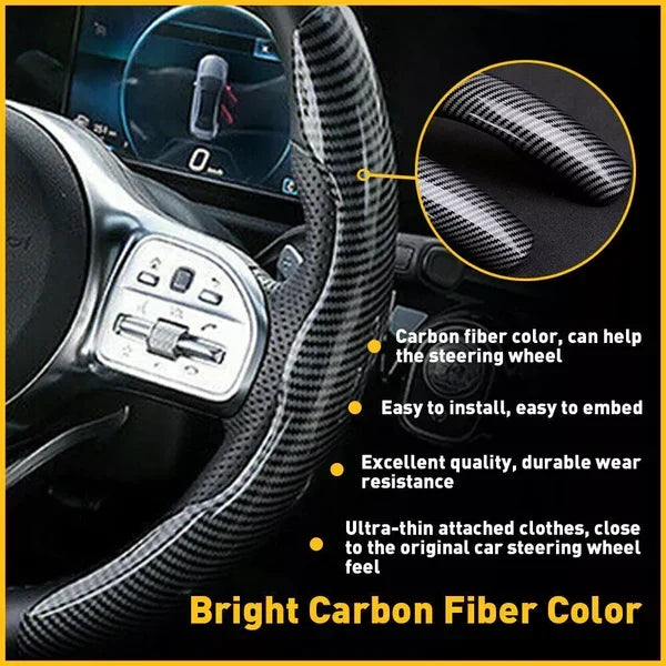 Thin Non-Slip Black Carbon Fiber Steering Wheel Cover for Vehicles