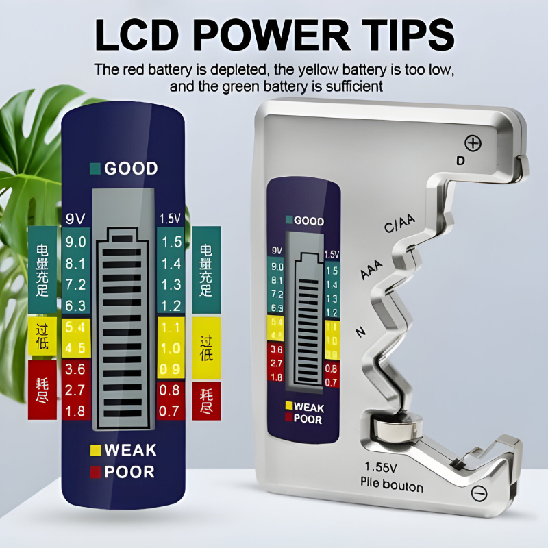 Digital Battery Tester with LCD Screen – Checks AA, AAA, C, D, 9V, and Button Cells