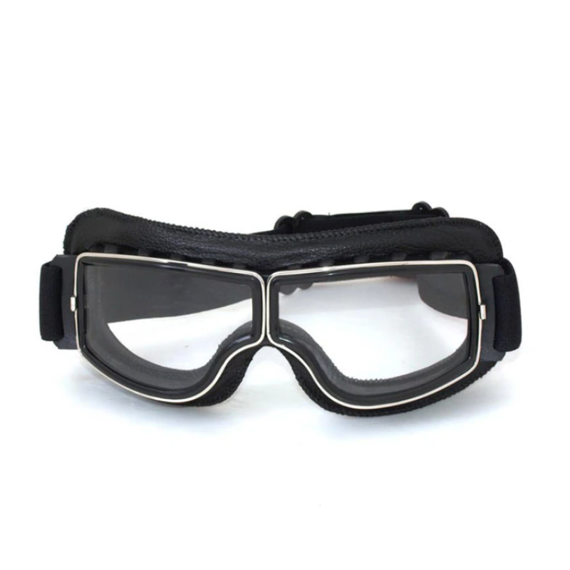 Retro Leather Biker Goggles with Impact-Resistant Lenses for a Cozy Fit