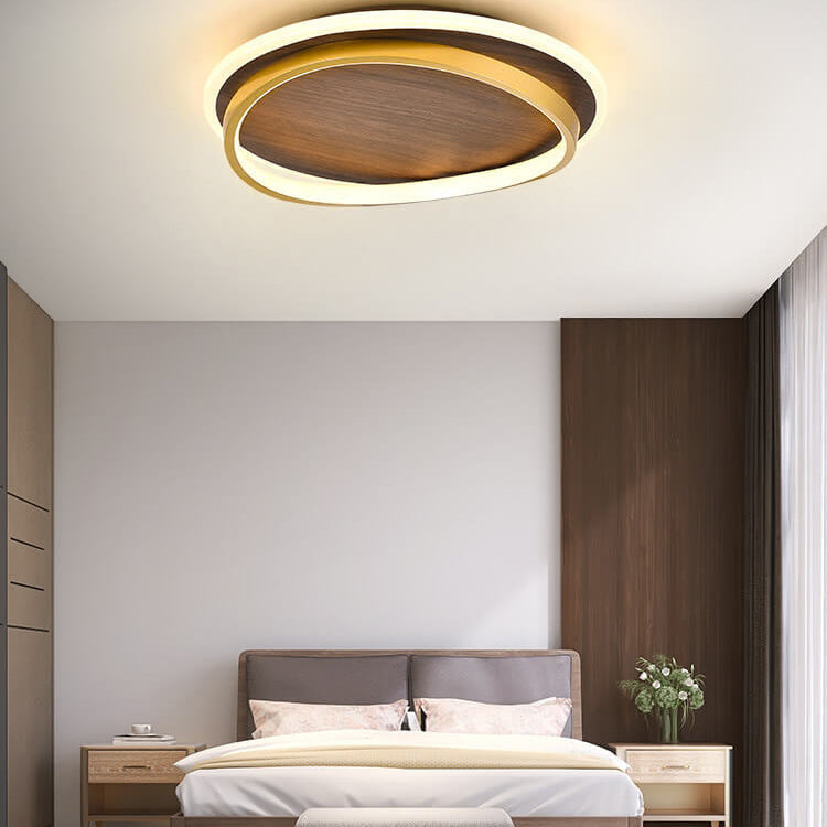 Contemporary LED Flush Mount Ceiling Light Fixture in Walnut Finish