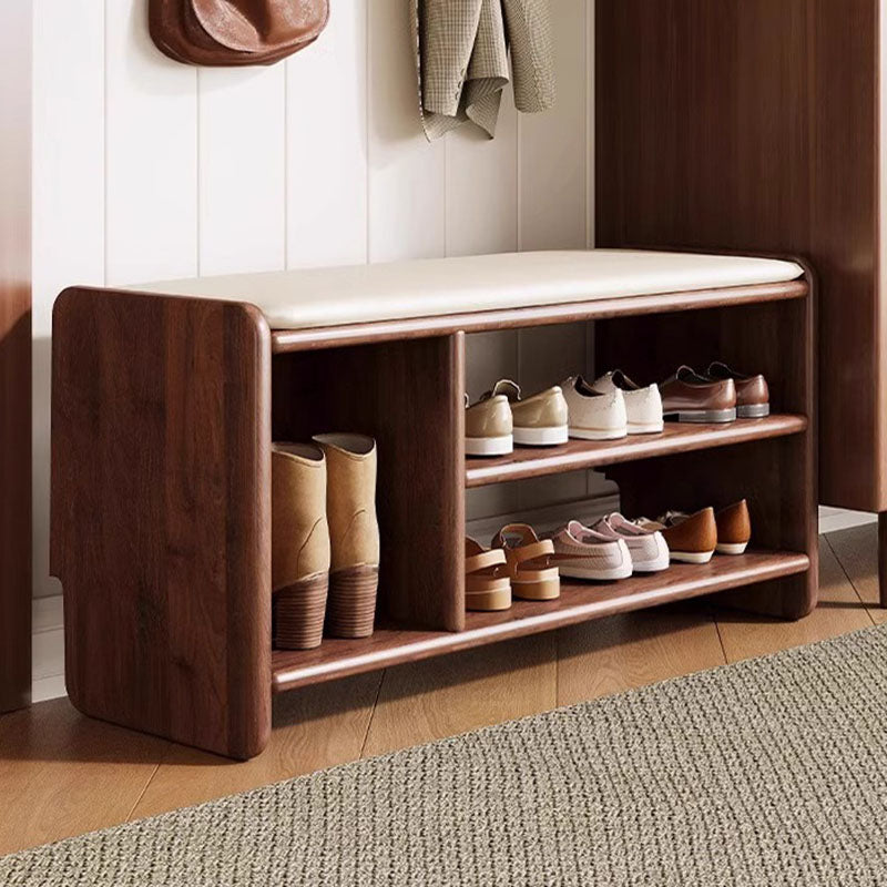 Minimalist PU Leather Shoe Storage Bench with Elegant Wood Finish