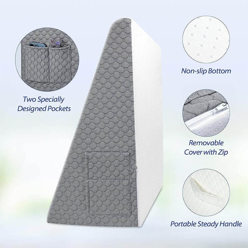 Inclined Memory Foam Bed Pillow for Acid Reflux Relief with Washable Cover and Carrying Handle