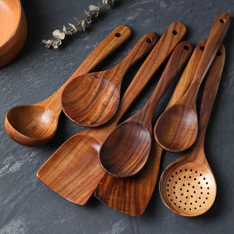 Cooking Utensil Set with 7 Wooden Tools