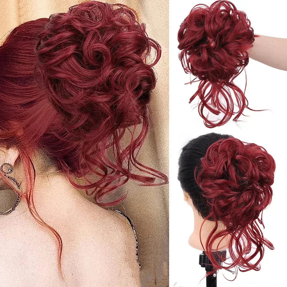 Curly Volume Synthetic Hair Extension - Clip-In Messy Bun Piece