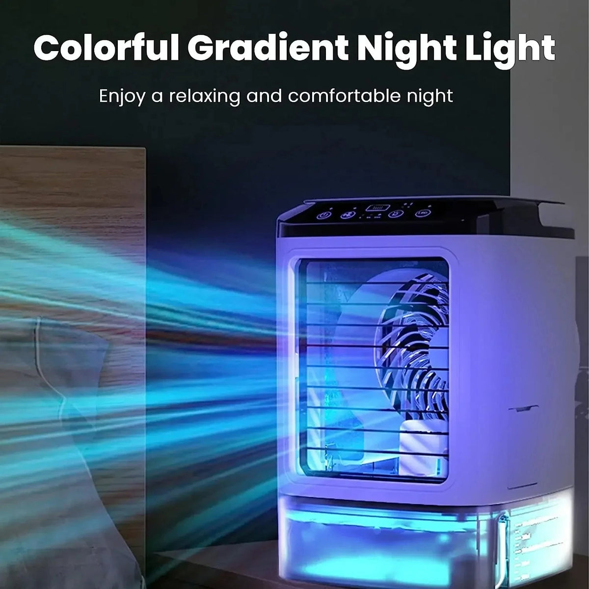 Compact Mist Cooling Device with Adjustable Airflow and LED Light