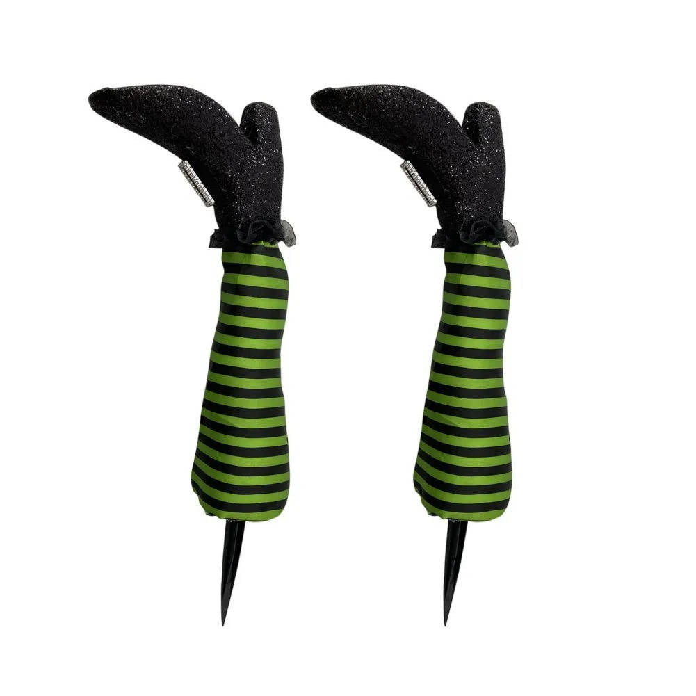 Crashed Witch Yard Stake with Striped Stockings for Halloween Decor