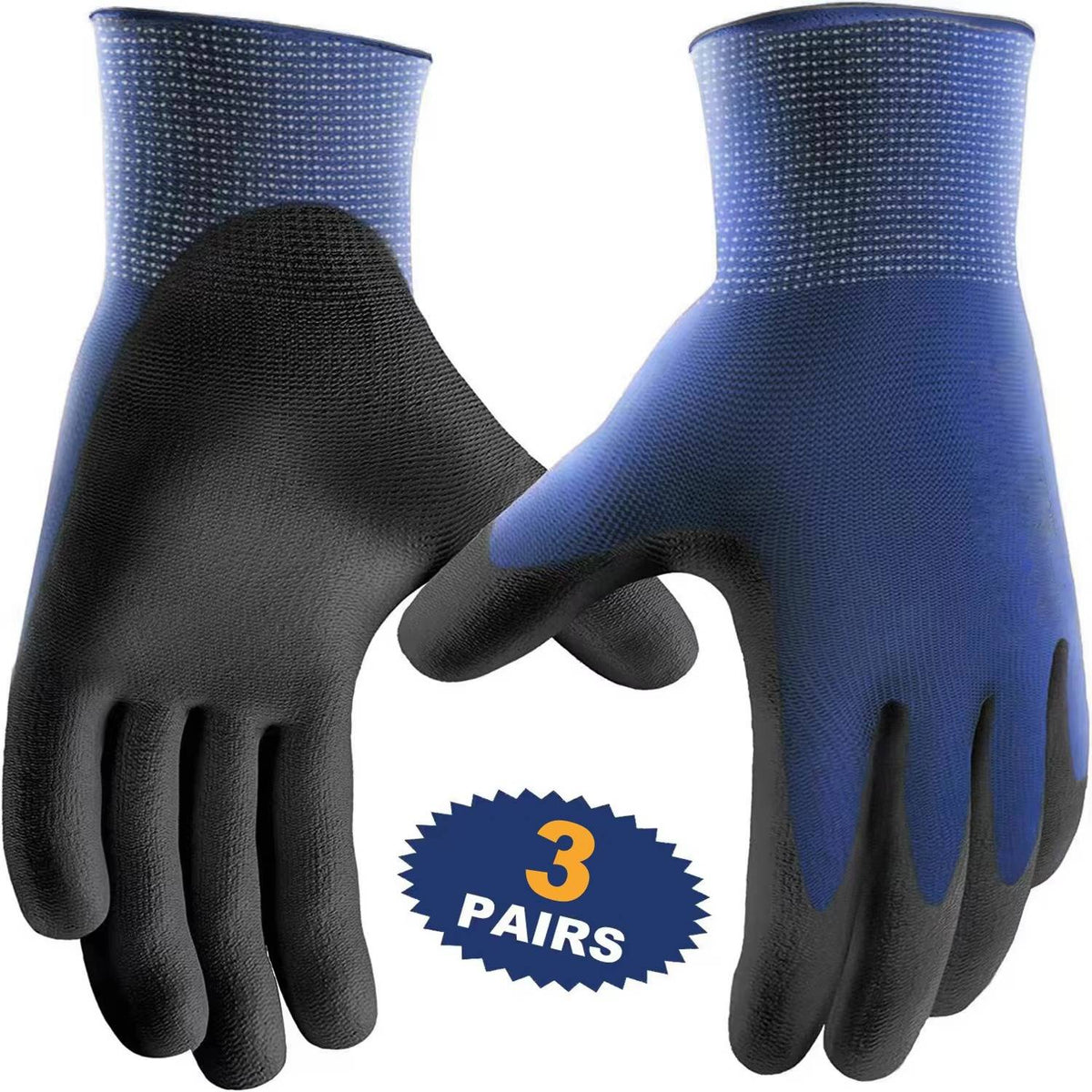 Polyester Safety Gloves with PU Coating – Anti-Slip Grip, 3 Pack, Sizes S-XXL