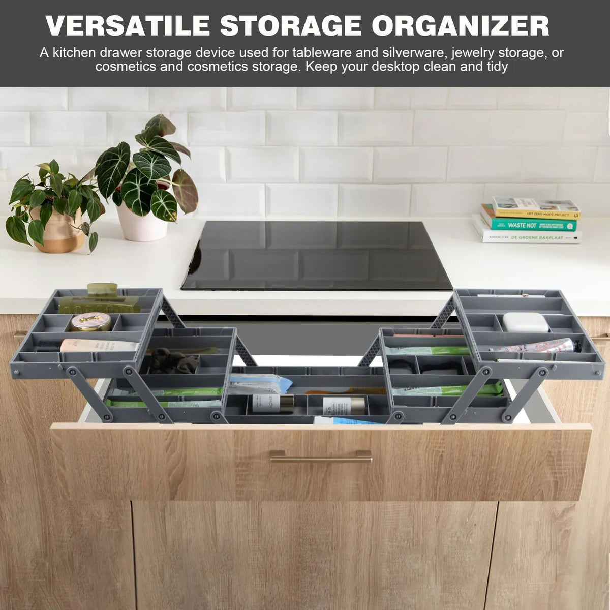 Compact Stacking Organizer with Three Levels and Dividers