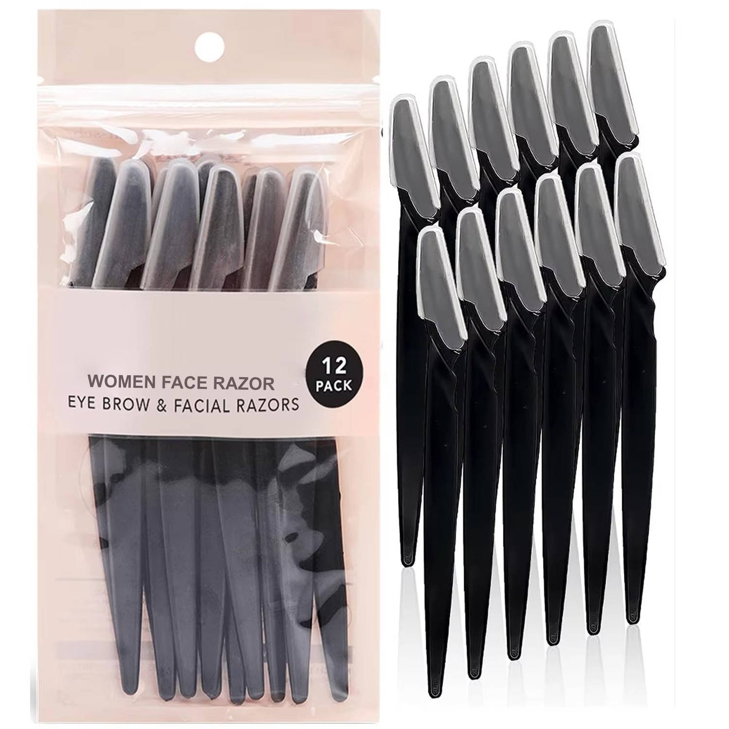 12-Pack Women's Face Razors, Stainless Steel Eyebrow Shapers for Peach Fuzz