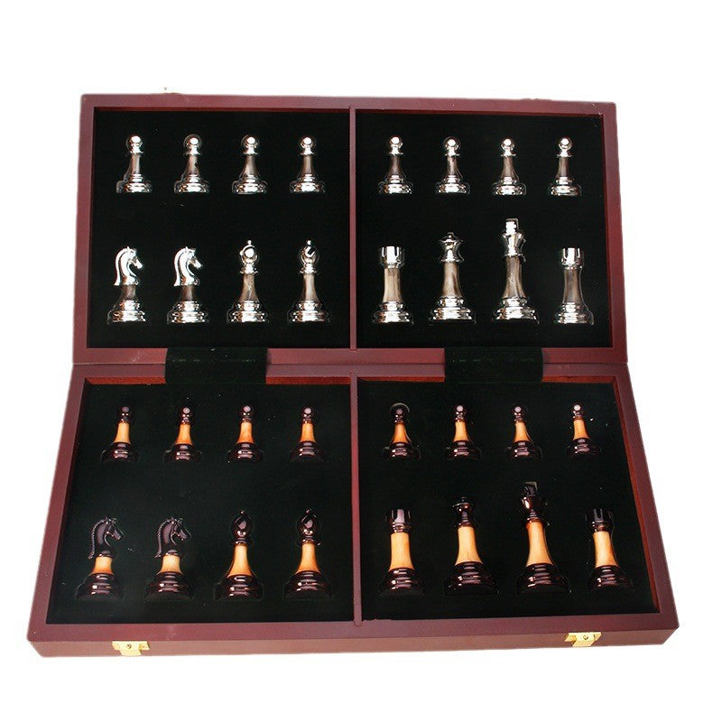 Elegant Metal Chess Collection with Expansive 16.5" Timber Board