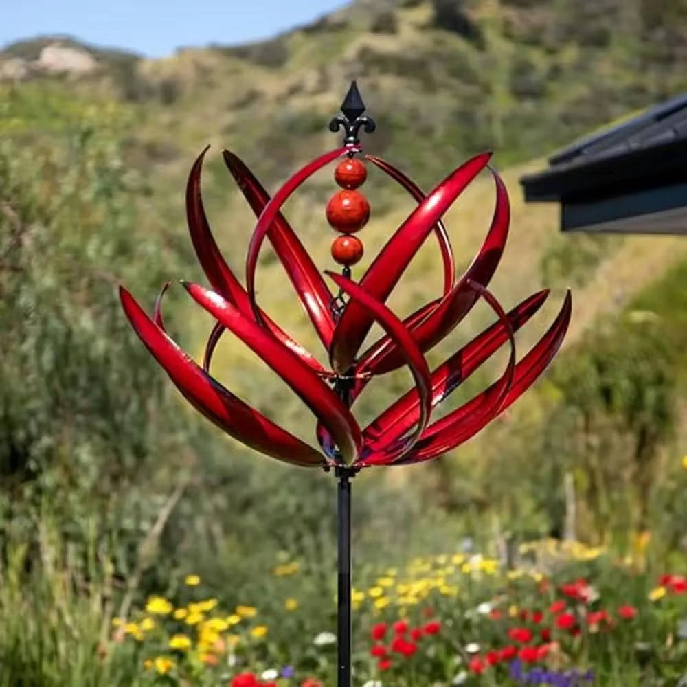 360-Degree Rotating Iron Frame Tulip Wind Spinner for Gardens