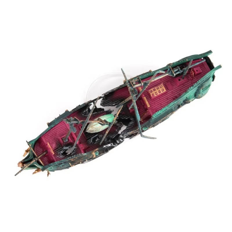 Sunken Ship Aquarium Ornament with Integrated Airflow System