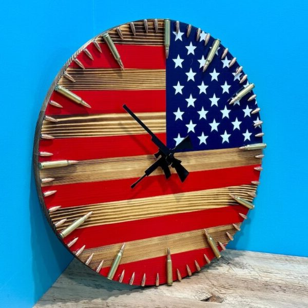 Patriotic Wood Clock with Bullet Markers for Bold Spaces
