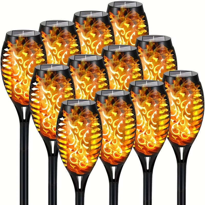 12-Pack Solar-Powered Outdoor Lanterns with Flickering Flame Effect
