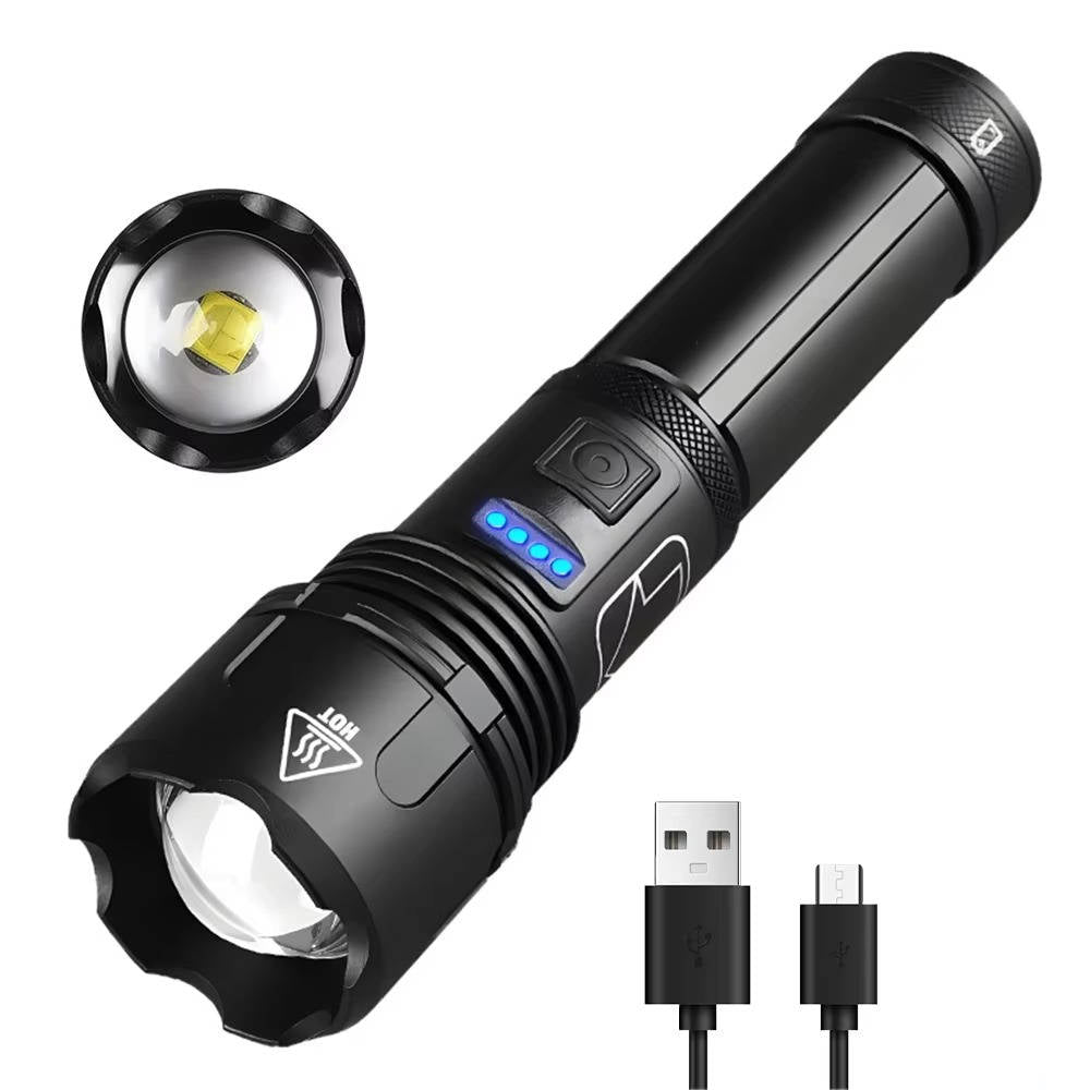 LED Flashlight with Rechargeable Battery, Zoom Function & 5 Modes, IPX5 Waterproof