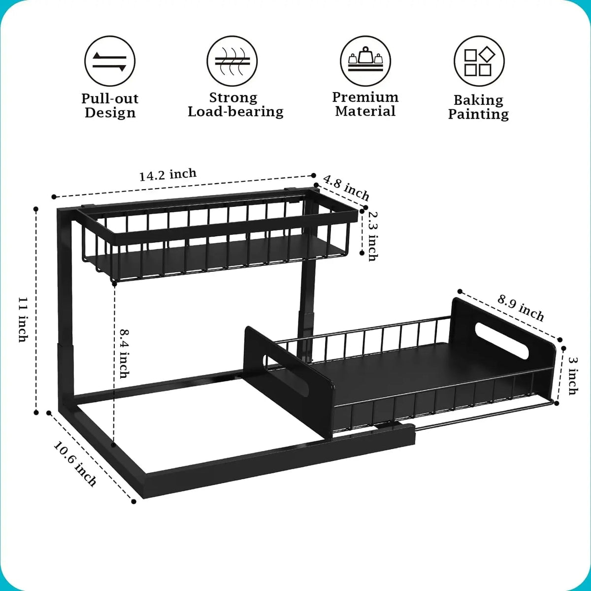 Dual-Tier Pull-Out Cabinet Organizer with Sturdy Frame