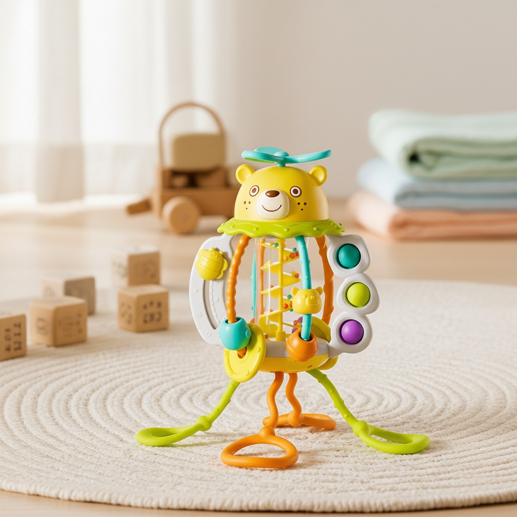 Pull Cord Rattle with Bear Design for Engaging Play