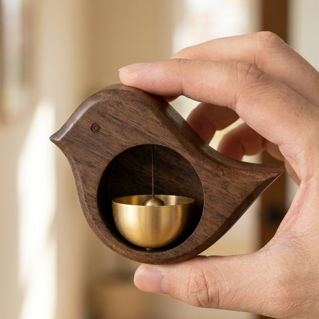 Brass Bell Door Chime with Walnut Finish