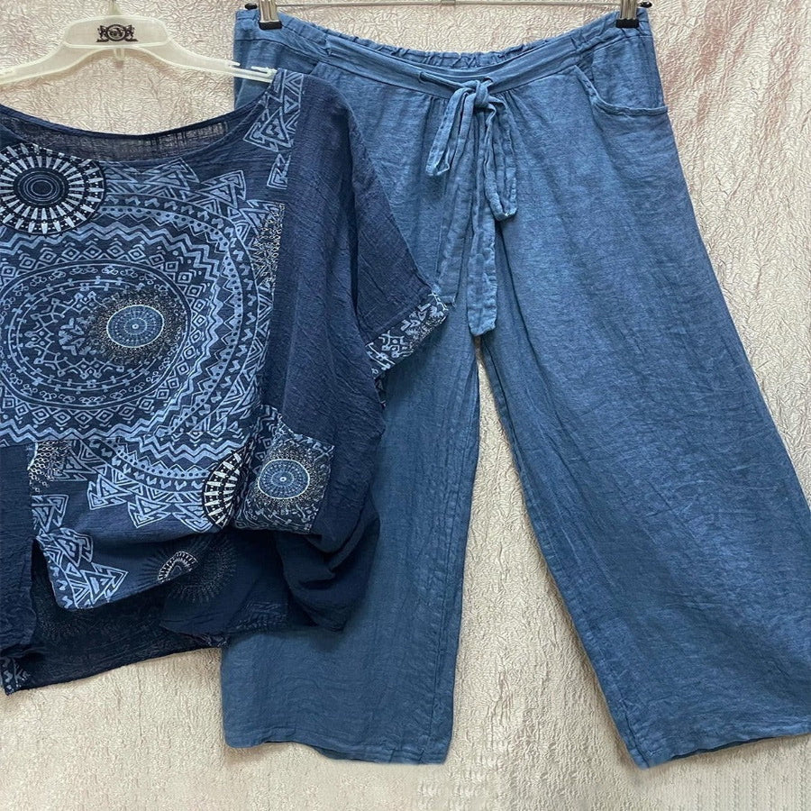 Chic Geometric Print Two-Piece Ensemble with High-Waisted Pants