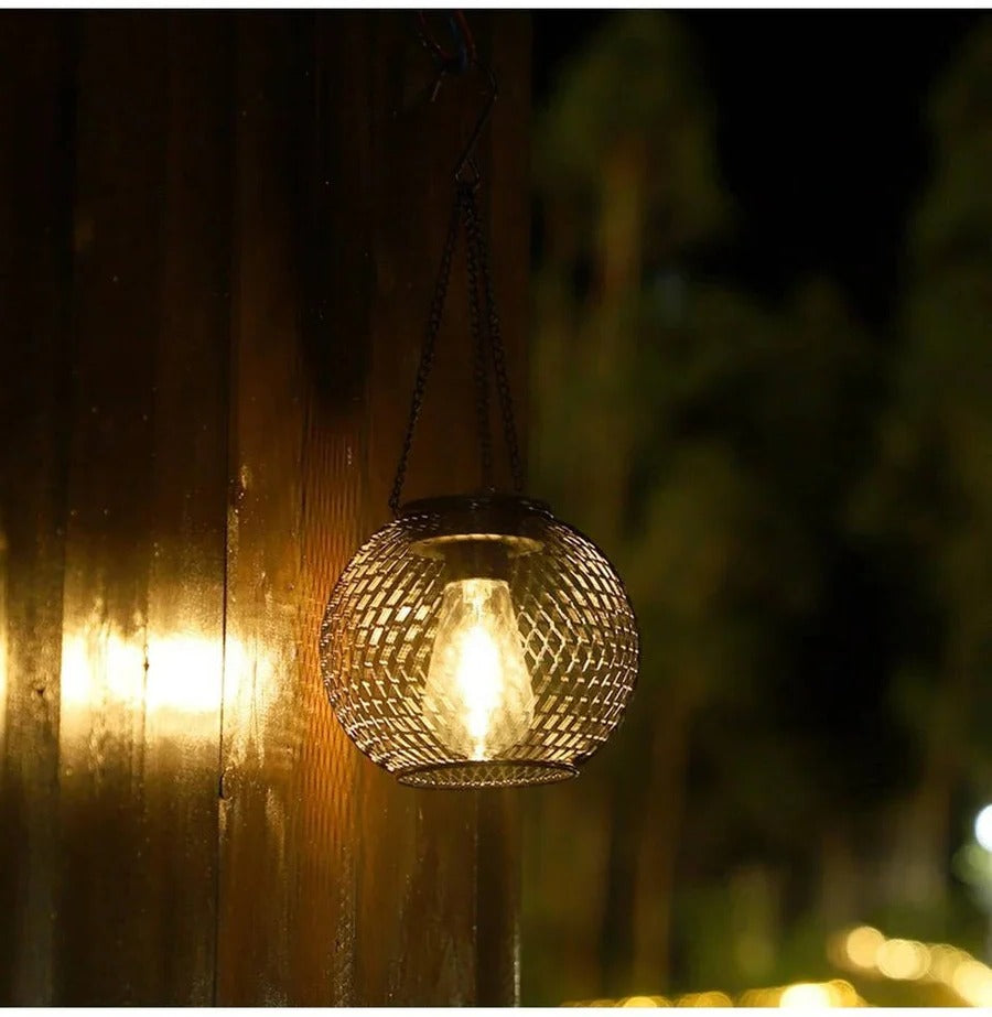 Solar-Powered Hanging Lantern for Outdoor Use
