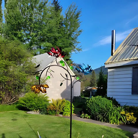 Vibrant Garden Spinner with Twirling Petals and Ground Stake