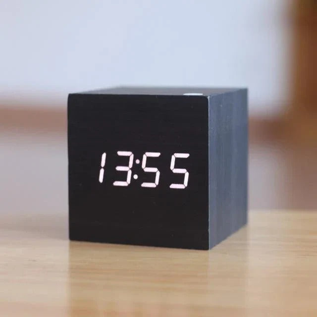 Sleek Wooden-Look Digital Clock with Concealed LED Display