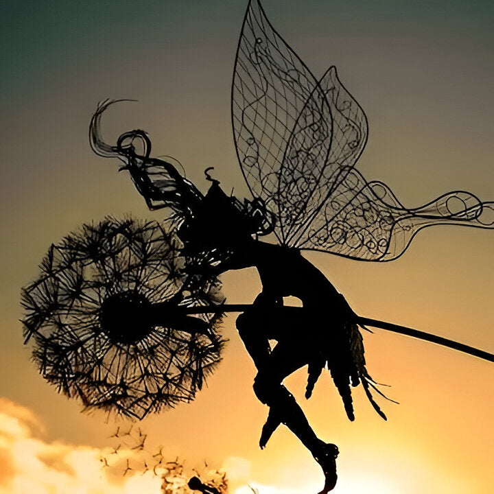 Whimsical Garden Fairy Silhouette Sculpture with Stake Base