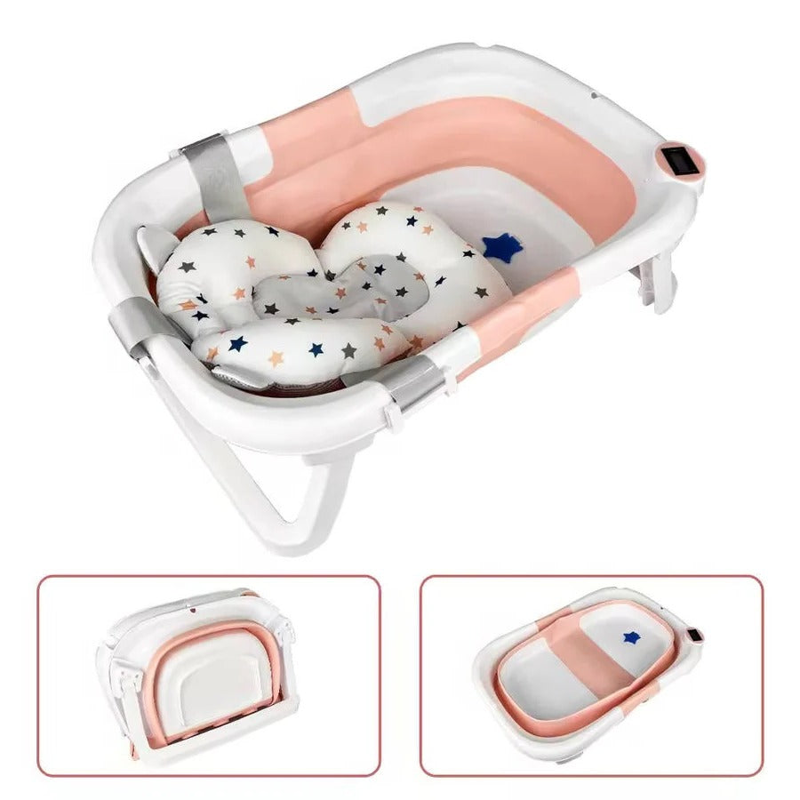 Portable Baby Bath Tub with Temperature Indicator & Soft Liner