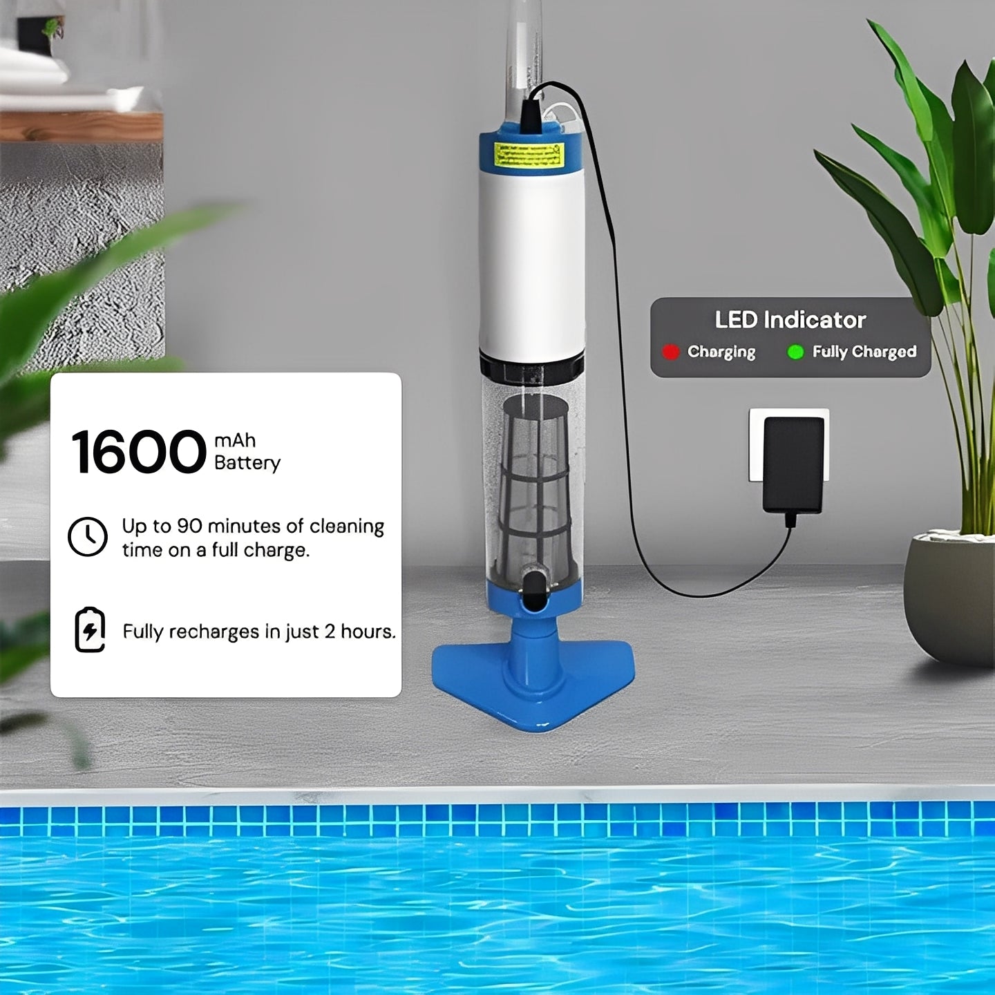 Cordless Pool Cleaner with Versatile Cleaning Attachments