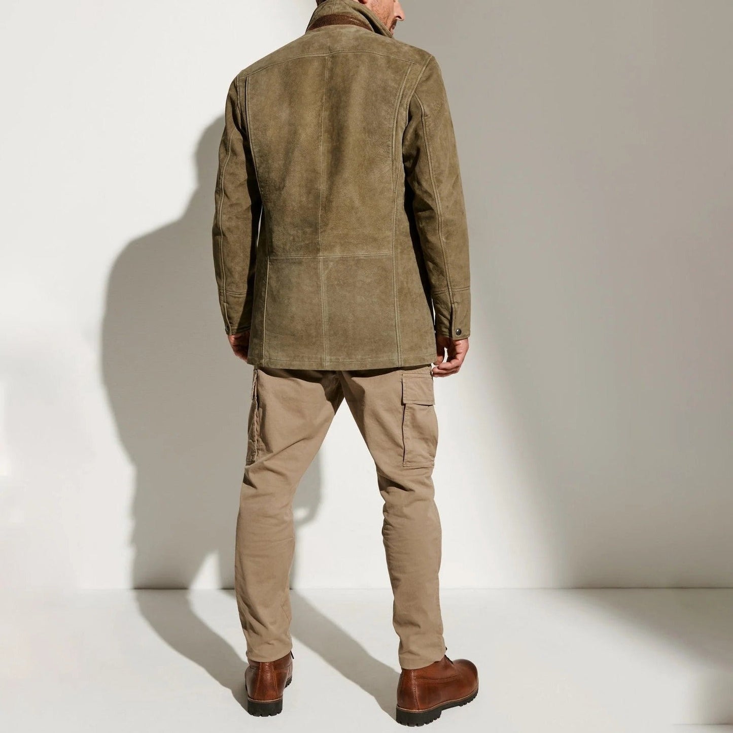 Men's Fitted Zip Jacket in Vintage Suede, Insulated with Pockets, S-5XL